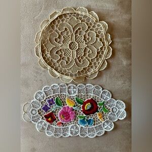 2 Handmade Crochet Vintage Doilies | 1 multi color and 1 ivory both EUC | CLEAN